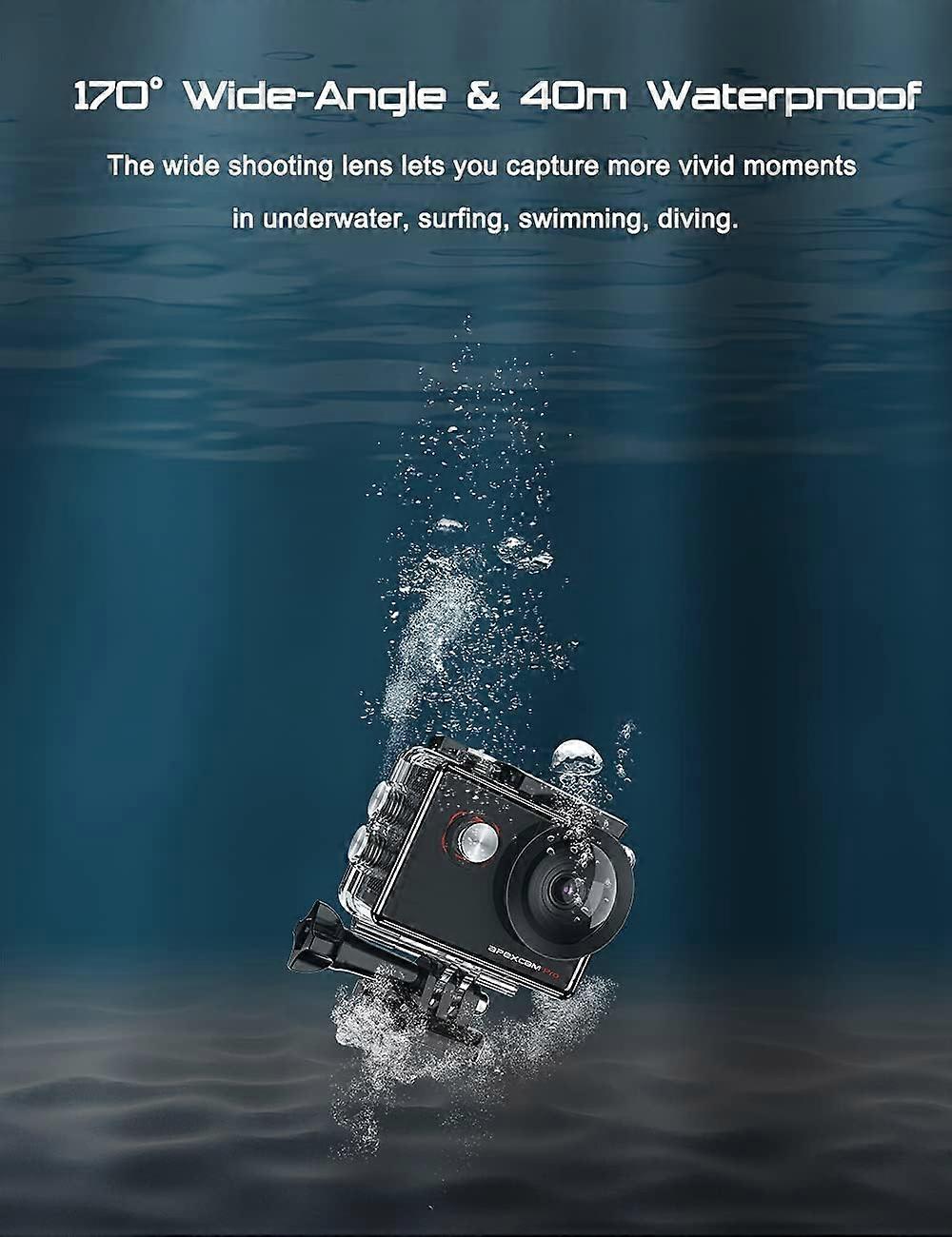 Action Cam Apexcam 4K 20MP - Impermeabile 40m, WiFi, Telecomando, 2 Batterie, Con Scheda 64GB