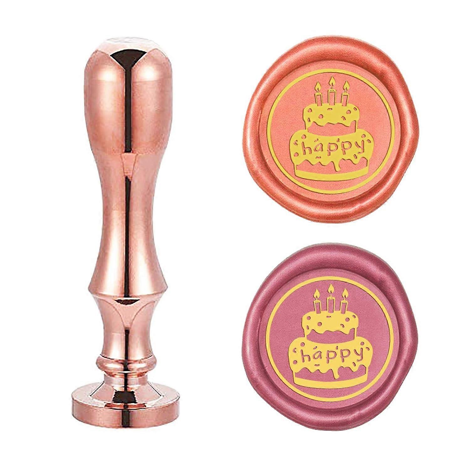 Wax Seal Stamp Birthday Cake Sealing Wax Stamps Retro Brass Stamp Wax Seal 25mm Removable Brass Heads Bamboo Copper Handle for Envelope Invitation Wed