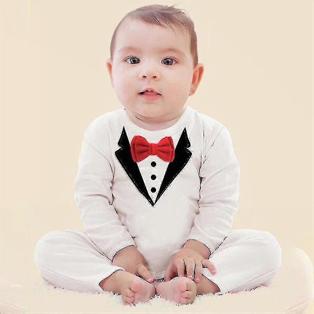 Spädbarn Spädbarn Pojke Jumpsuit Tuxedo Romper Bröllop Ett stycke Små Gentleman Kläder