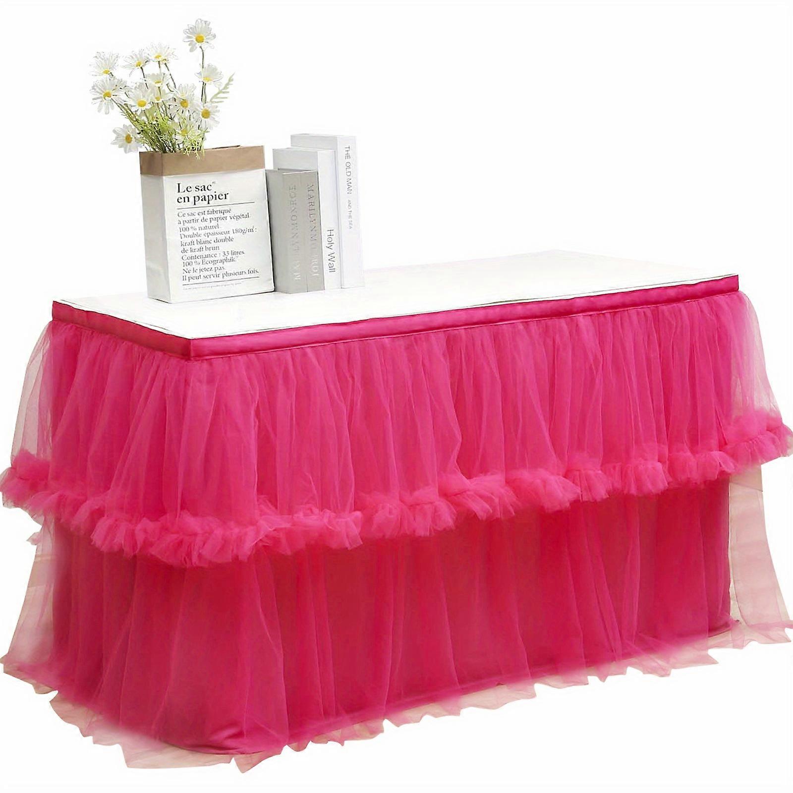 1pc/6ft, Polyester Pink Tulle Table Skirt, For Rectangle Or Round Tables Pink Pastel Tutu Table Skirts, Tablecloth For Princess, Girl's Birthday Party