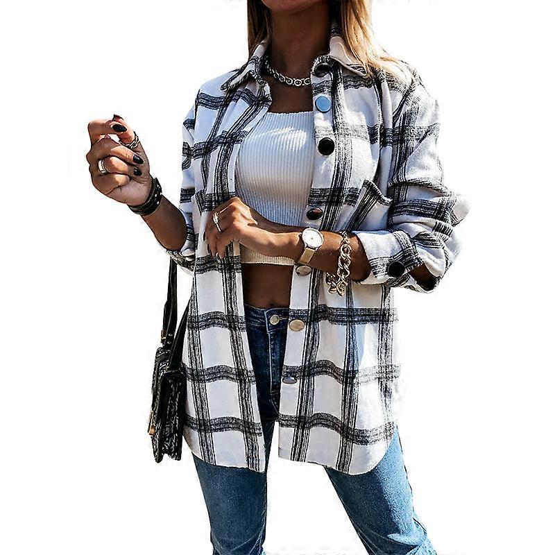 Women's Clothes Plaid Shacket Jacket Long Sleeve Button Down Flannel Shirts