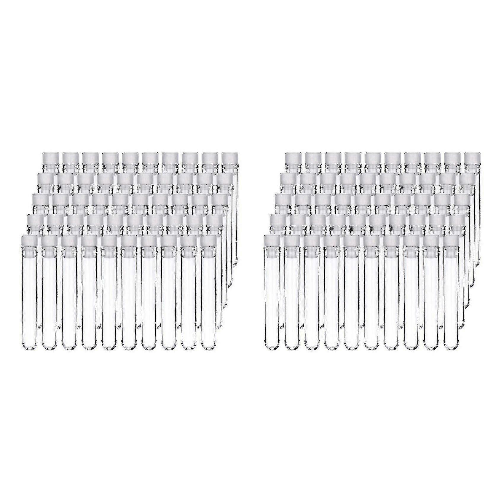 100pcs Clear Plastic Test Tubes With White Screw Caps Bottles