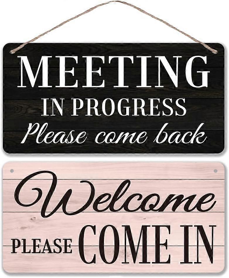 Wood Come In Come Back Business Sign Welcome Come In & Meeting In Progress Two Sided Reversible Wood Doorplate Hanging Plaque For Office Meeting Room 