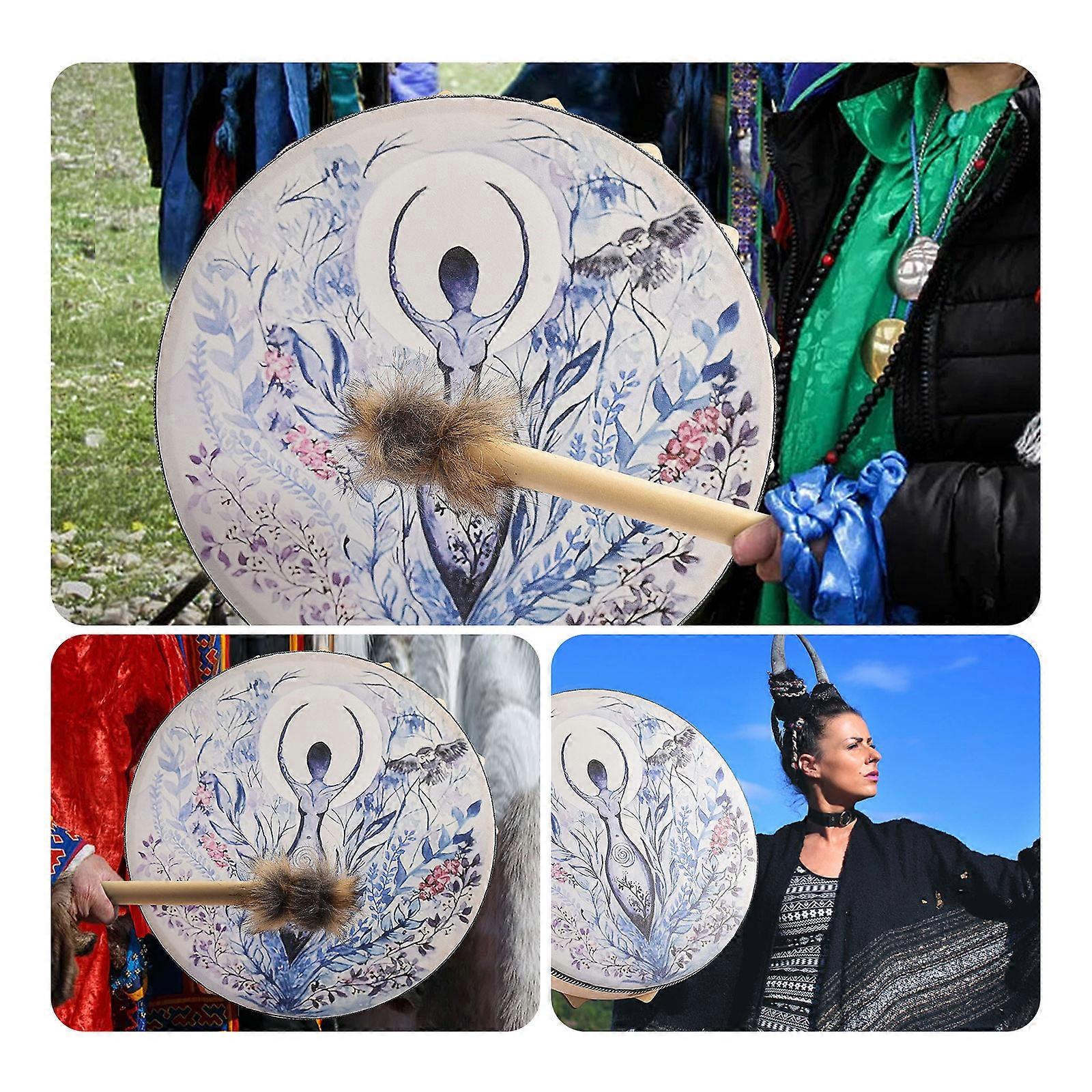 Shaman Drum, Crow Pattern Handmade Shaman Drum With Drum Stick
