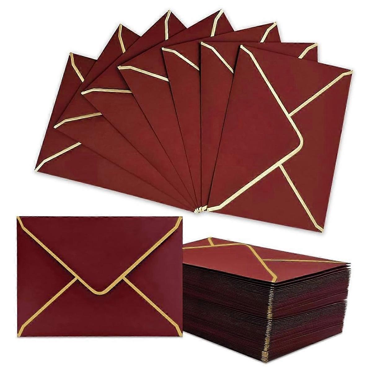 100 PCS A7 Envelopes de Convite Borgonha com Borda Dourada, 5x7 Polegadas, V-Flap, Selagem Rápida - Perfeito f