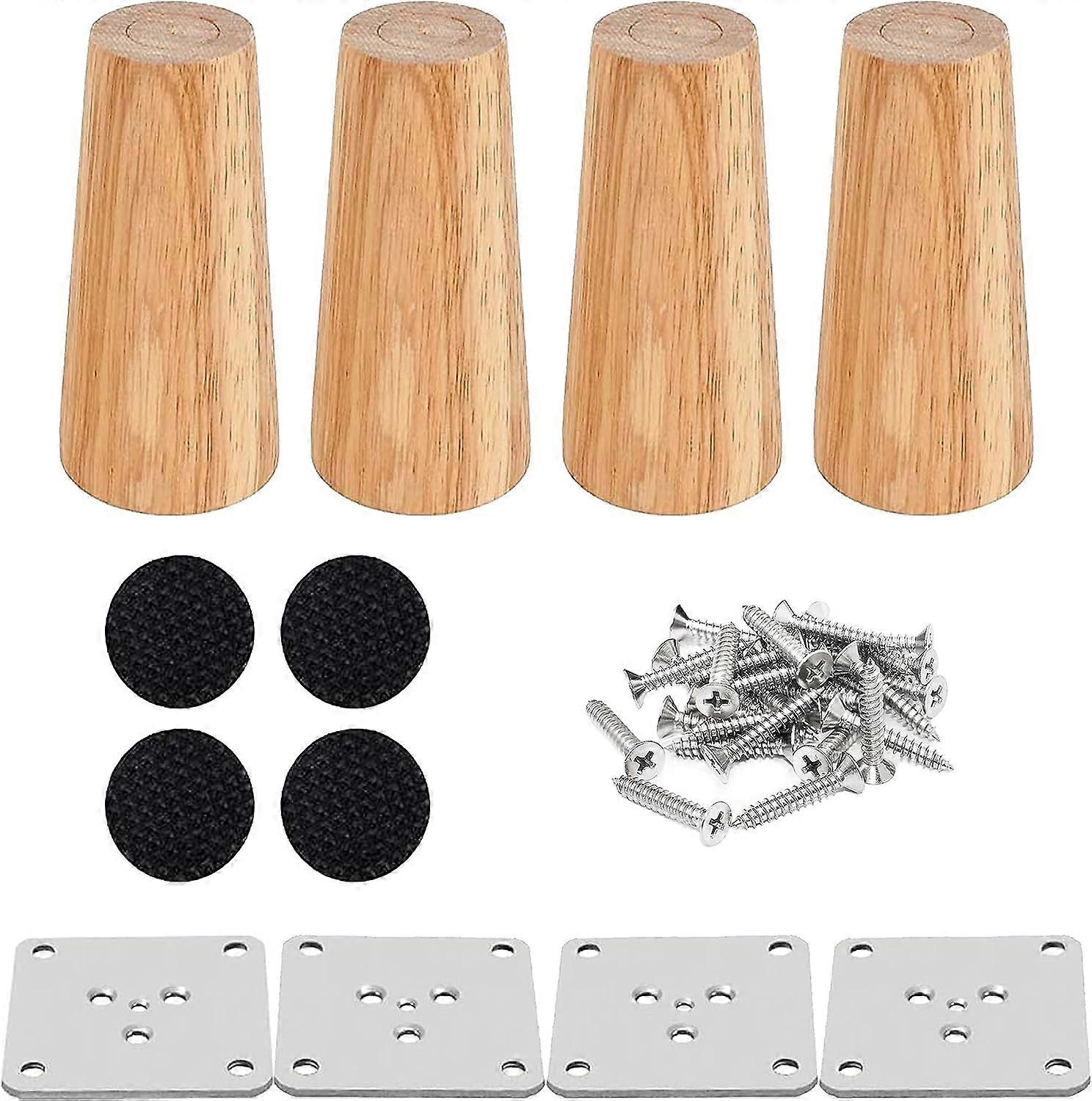 Drenky Set of 4 Wooden Furniture Legs 10cm Bed Leg Straight Coffee Table Leg Kitchen Furniture Legs Walnut Finish with Installation Accessories for Ar