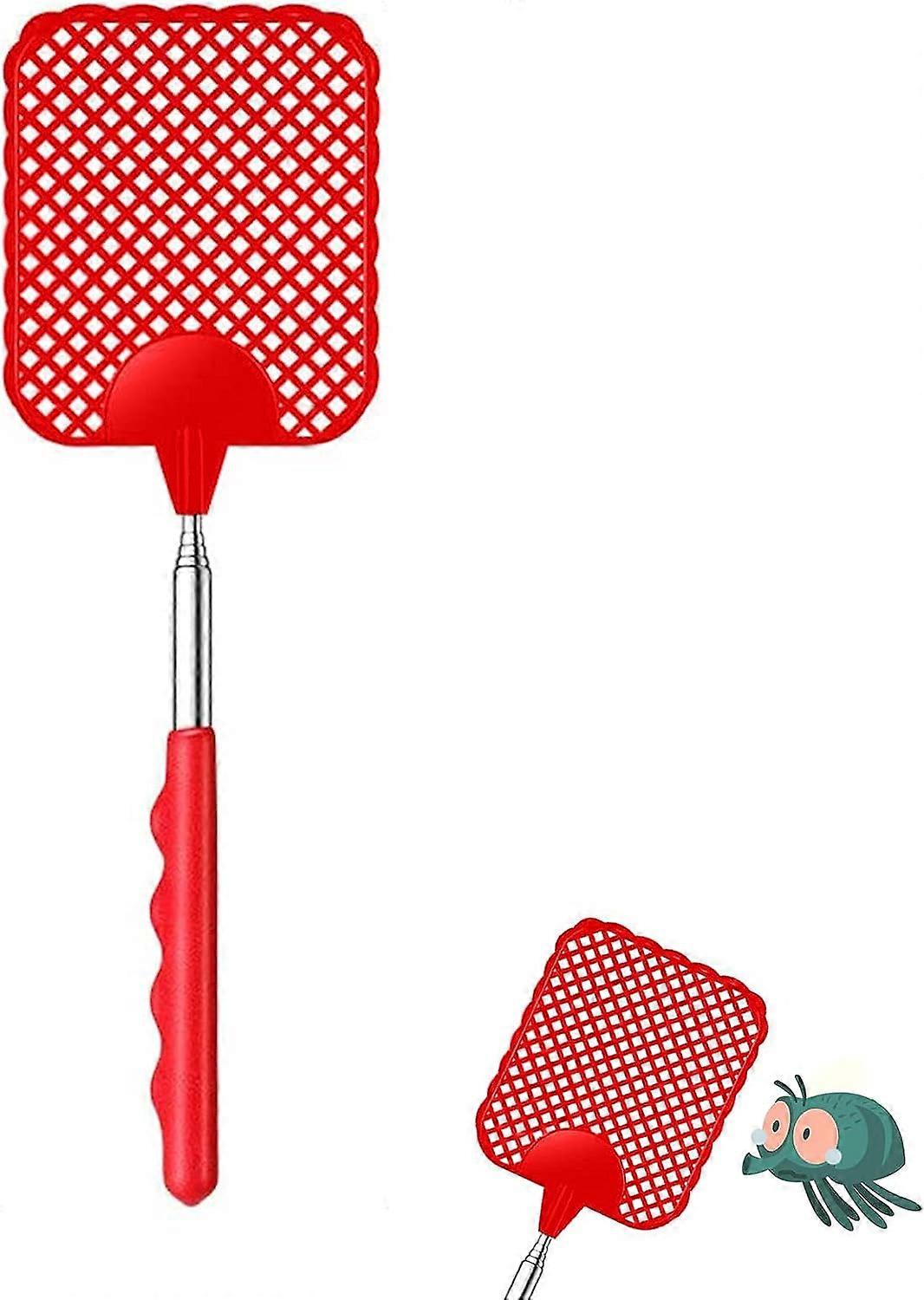 Extendable fly swatter (red), manual extendable fly trap, insect swatter with strong telescopic handle, control of flies and insect pests