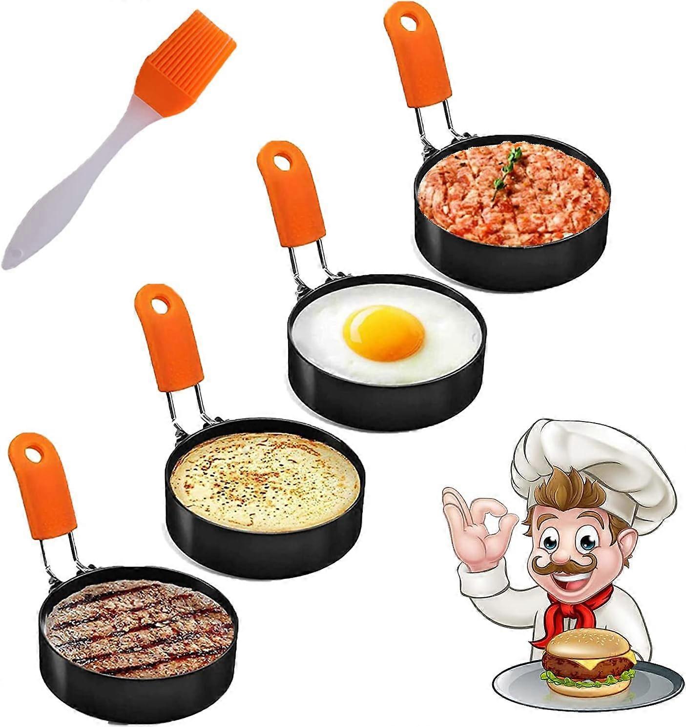 Set of 4 Stainless Steel Egg Molds with Non-Stick Metal Circles for Fried Eggs