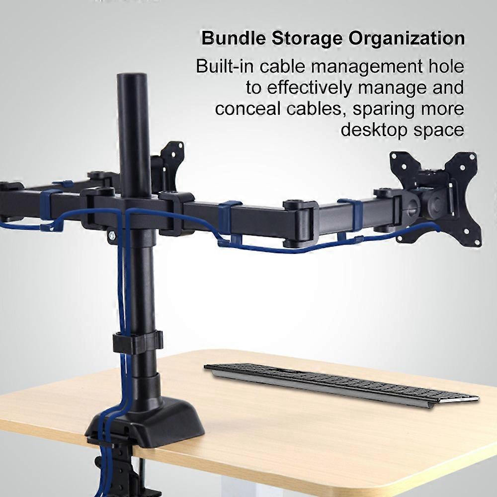 Dual Monitor Stand 360 Rotation Clamp-On Monitor Stand 17-32 Inch Desktop Height Adjustable Mount Black PM100T