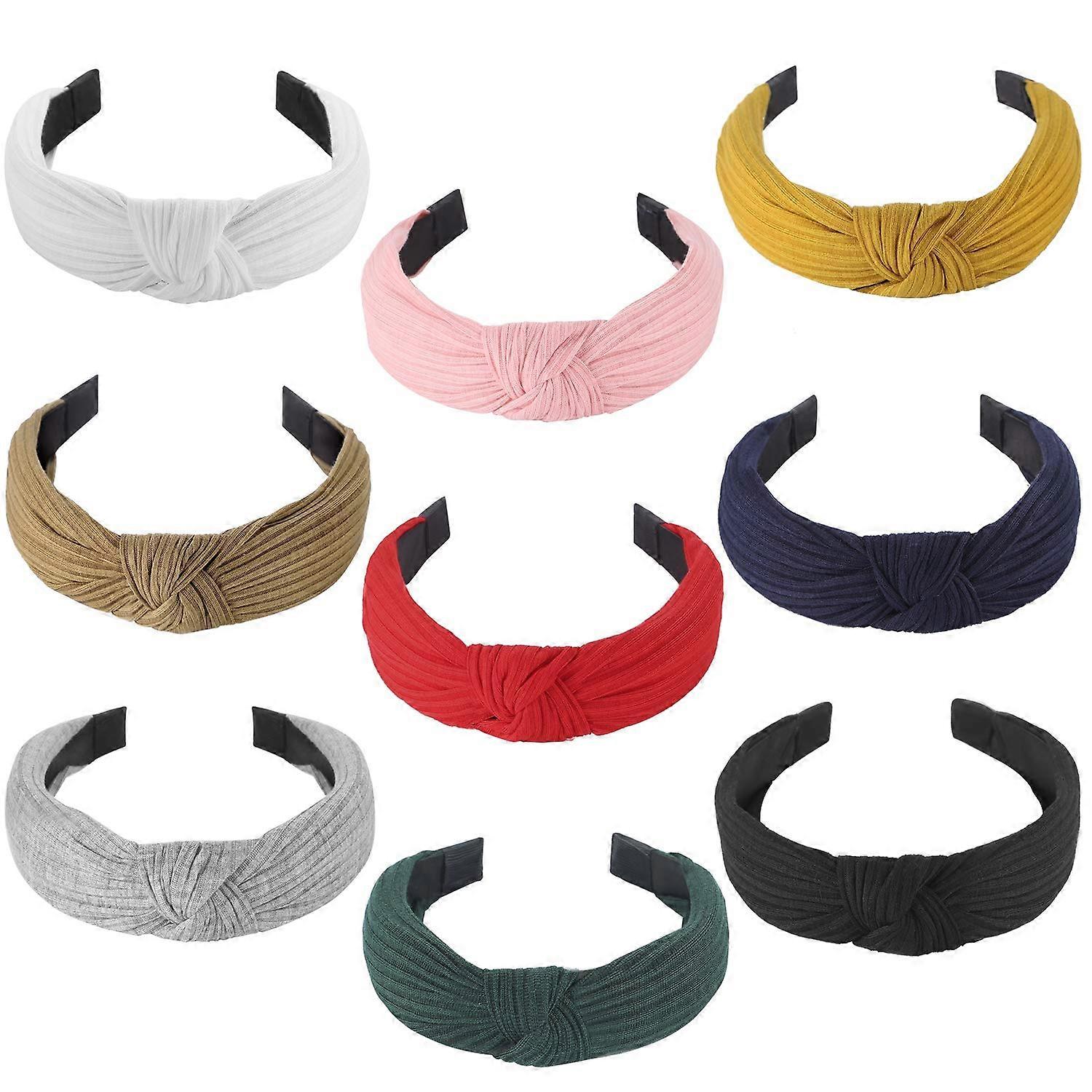 Fasce annodate per donne ragazze, UBIUO 9 pezzi di fascia per turbante semplice larga moda nodo croce fasce per capelli con colori solidi