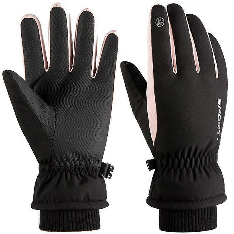 1 Pair Warm Gloves Sensitive Touch Screen Design Thread Cuff Drawstring Opening Fleece Lining Keep Warm Protection Winter Warm Running Sports Gloves f