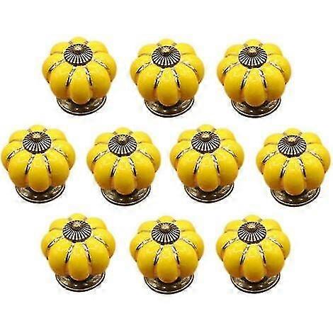 10 Ceramic Drawer Knobs Furniture Knobs For Kitchen Drawers And Cabinets (yellow)