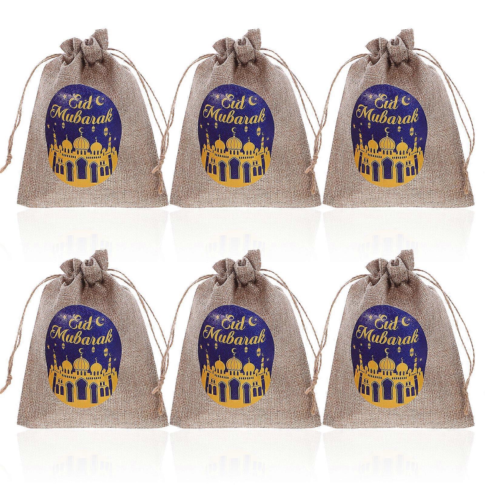 6Pcs Eid Mubarak Drawstring Bag Party Gift Bag Eid Drawstring Bag Ramadan Theme Goodie Bag