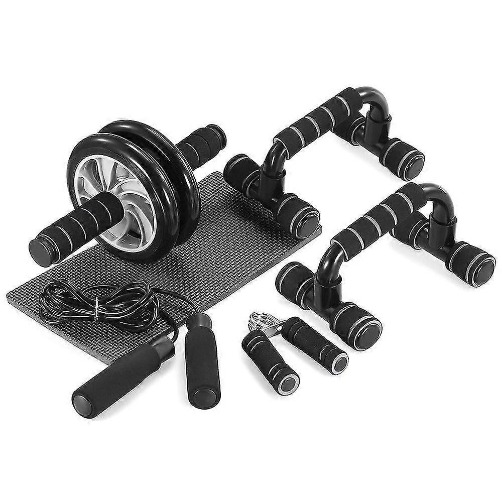 5-in-1 Ab Wheel Roller Kit No Noise With Push-up Bar Jump Rope Hand Gripper And Knee Pad Abdominal Core Carver Fitness Workout