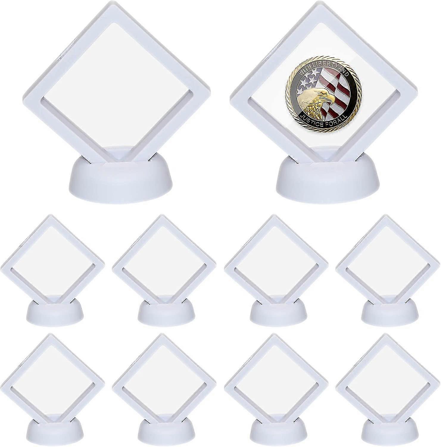 10 Pack 3d Coin Display Boxes Floating Medal Frame White