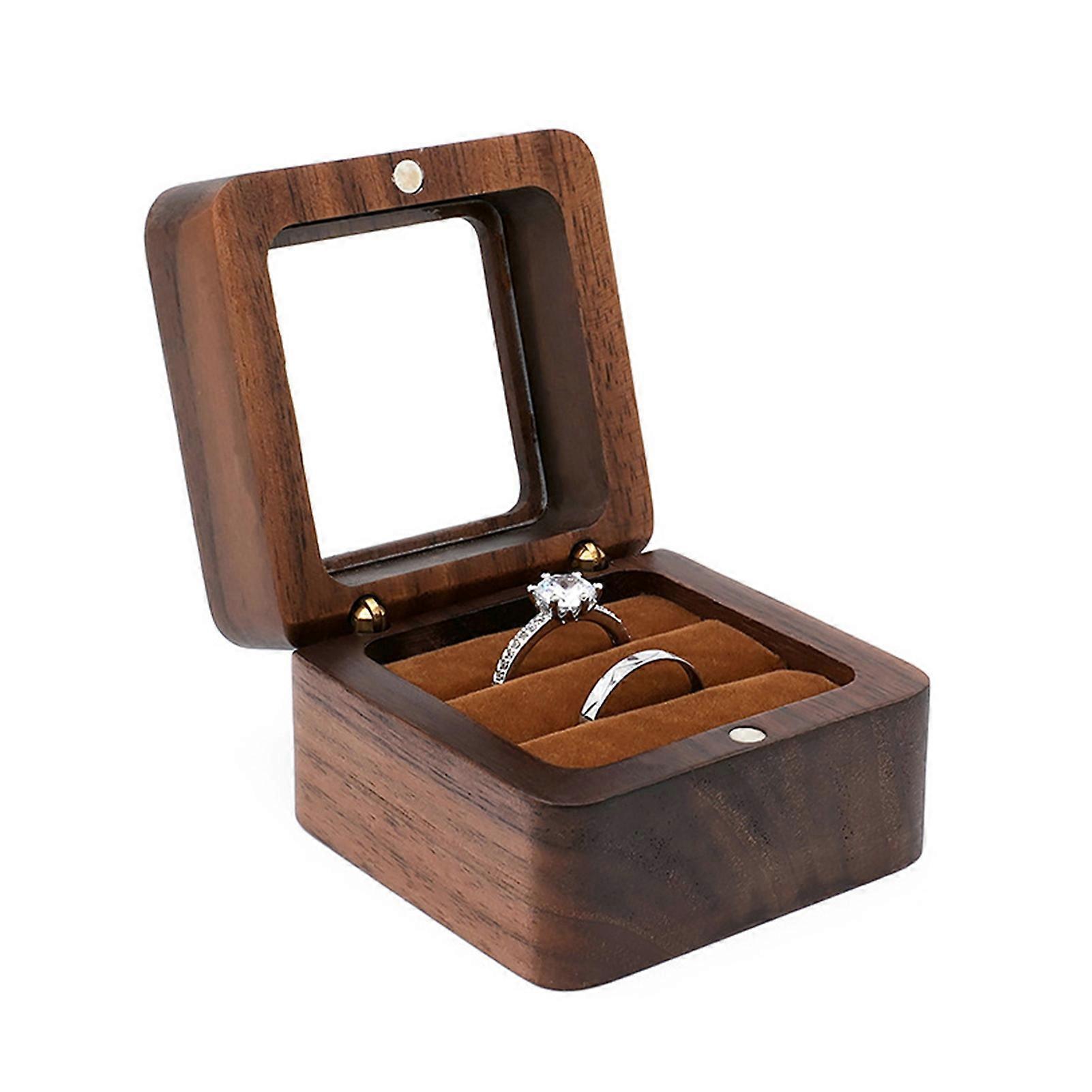 Ring Box Square Portable Wood Vintage Design Earring Box for Wedding