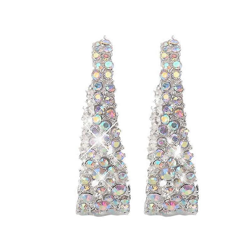Women Ear Studs Shiny Multicolored Rhinestones U-shaped Stud Earrings Piercing Jewelry for Party