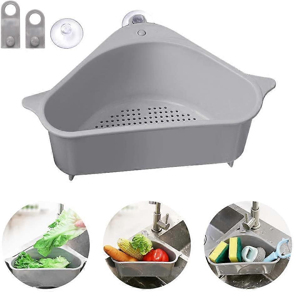 Sink drain shelf, triangular sink sieve basket storage shelf suction cup sponge holder for kitchen