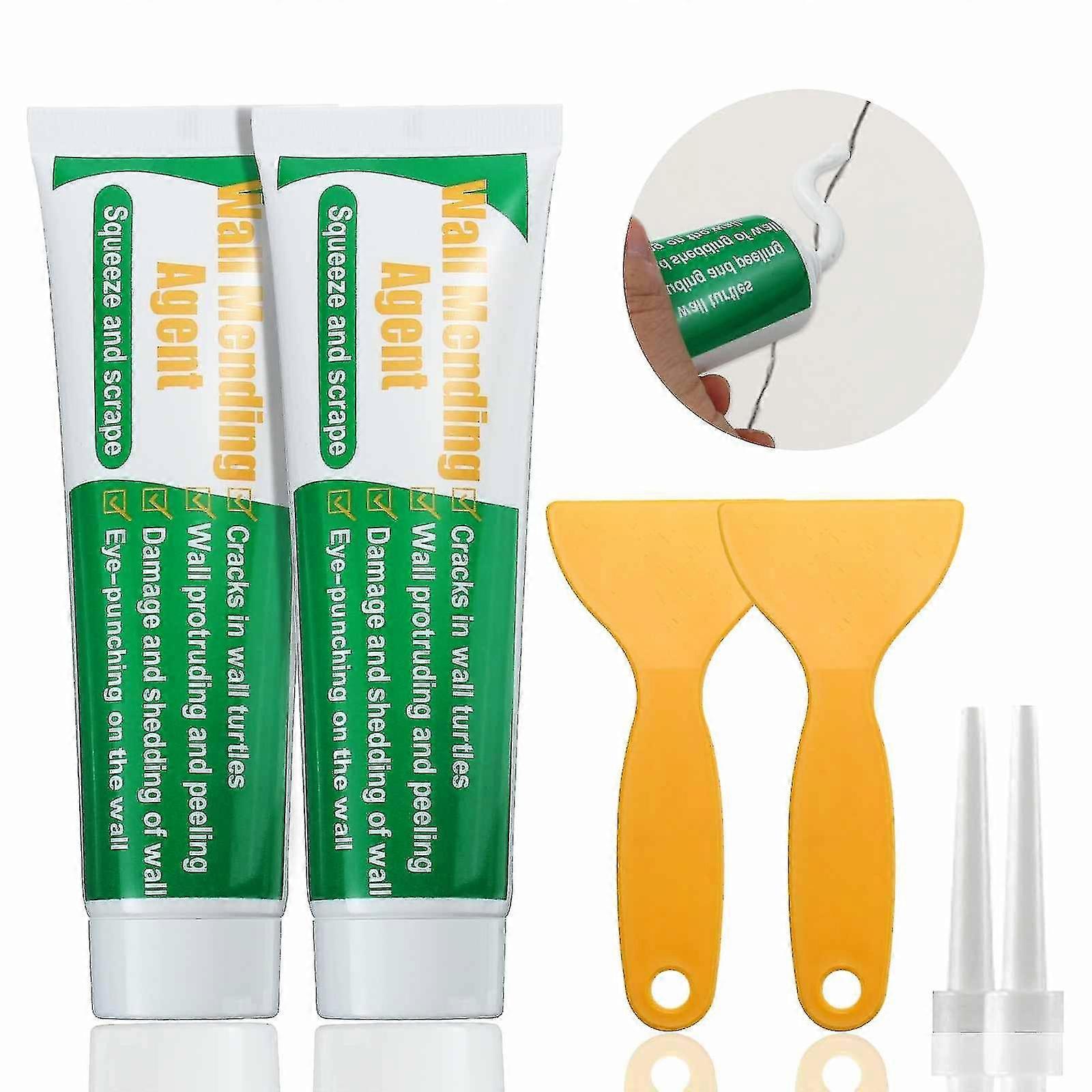 2 Pcs Strong Wall Mending Agent 100g Spackle Hole Filler Repair Cream With Surface Scraper And Nozzle Extender