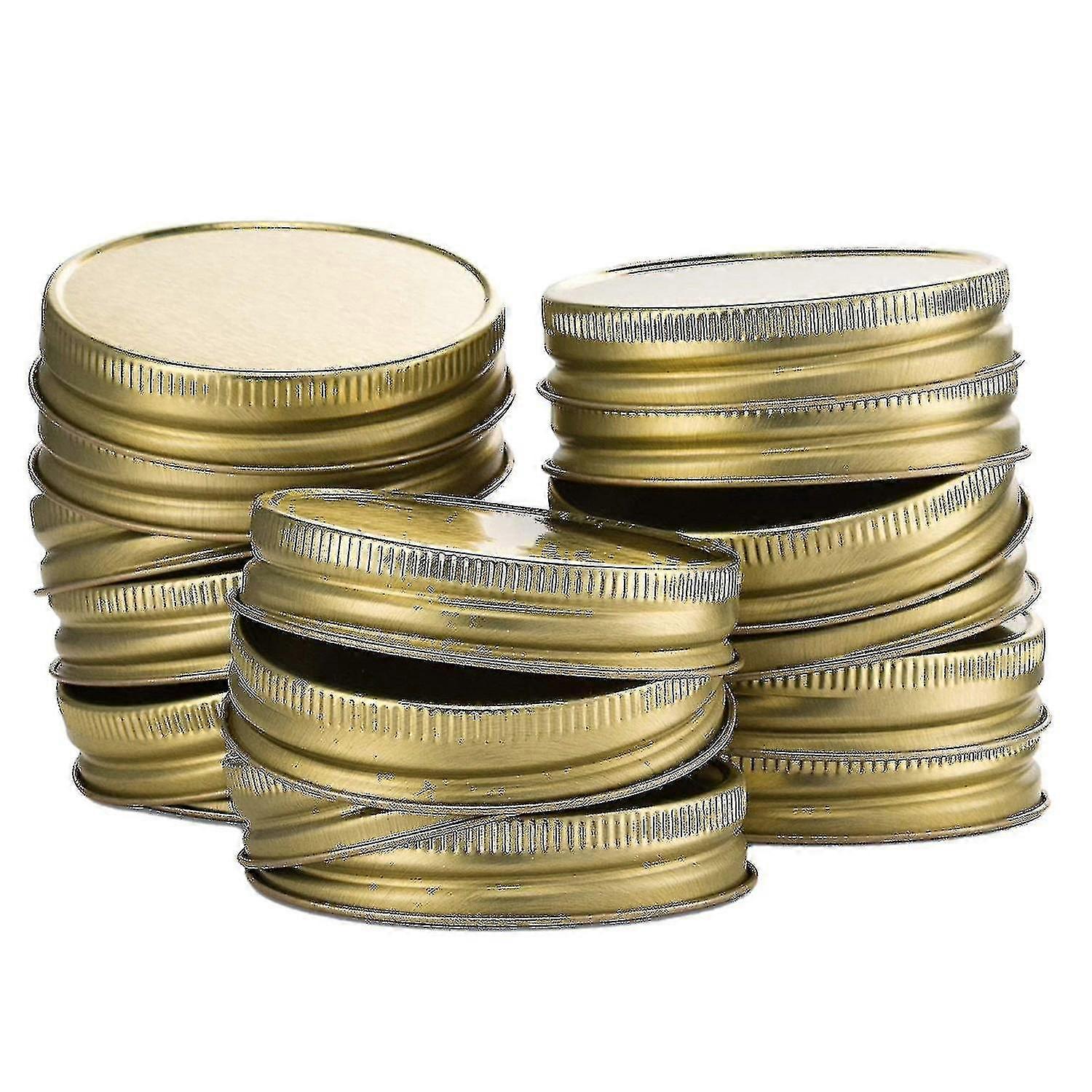 24 Packs Mason Jar Lids Regular Mouth Leak Proof Secure Mason Solid Caps (gold)