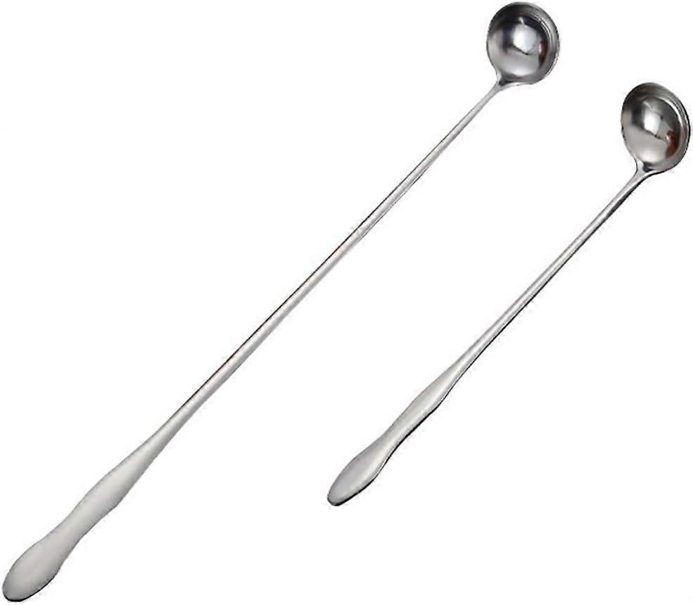 Long handle spoon set of 2 mixing spoons stainless steel dishwasher safe mixing and scooping jam spoons convenient 26 and 32 cm