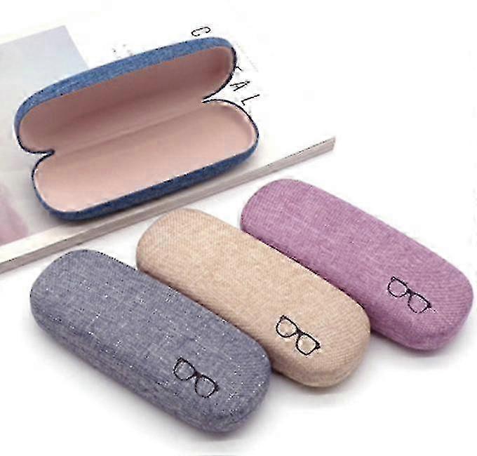 3pack Hard Shell Eyeglasses Case Protector Linen Fabrics Large Glasses Case Concise - JV
