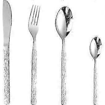 Boeyaa Silver Cutlery Set Serving 4 Piece StainlSteel Spoon Knife and Fork Sets Unique Pattern Desi
