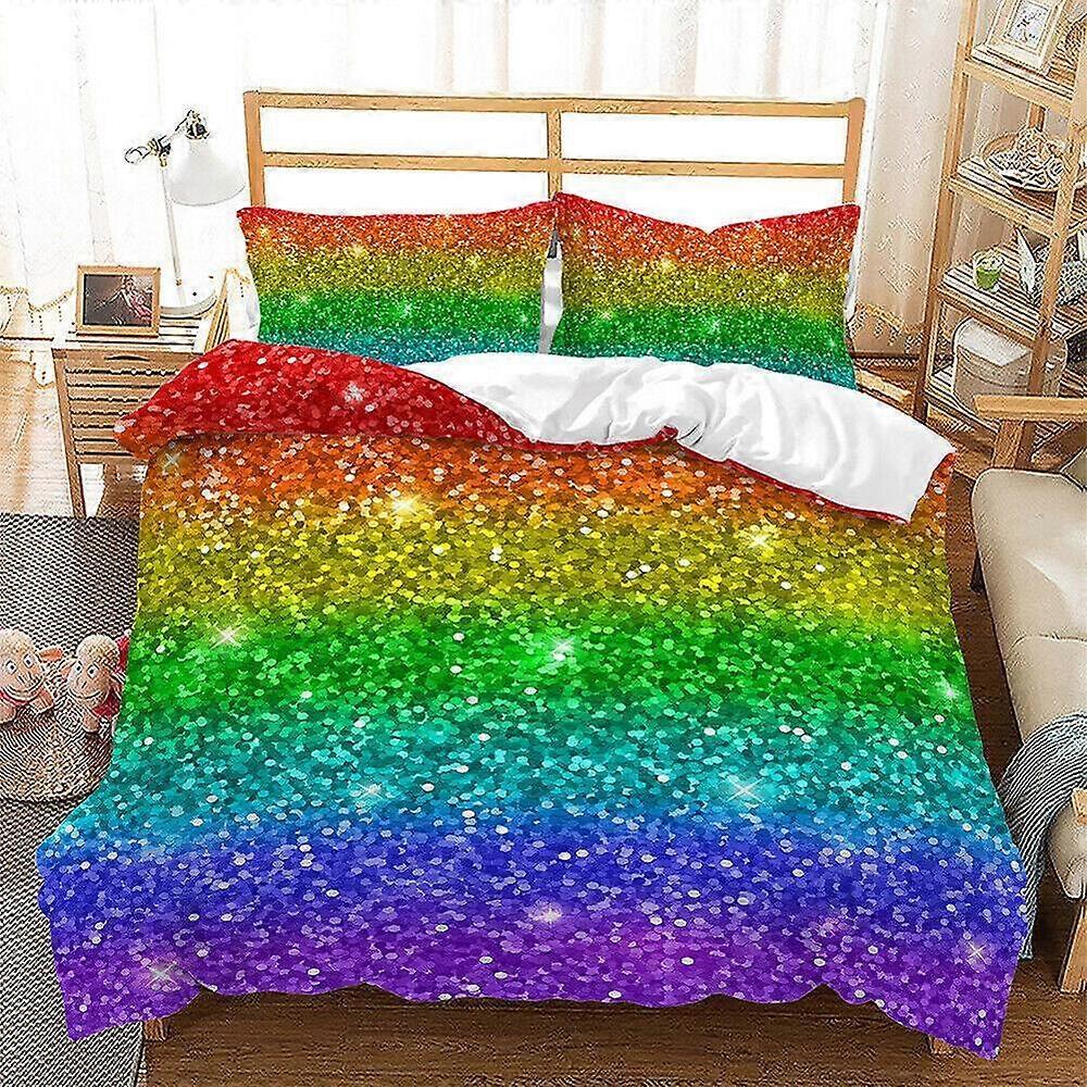 v724 Lakan Rainbow Gradient Waves Girly Påslakan Set Sängkläder Örngott Lakan IU724