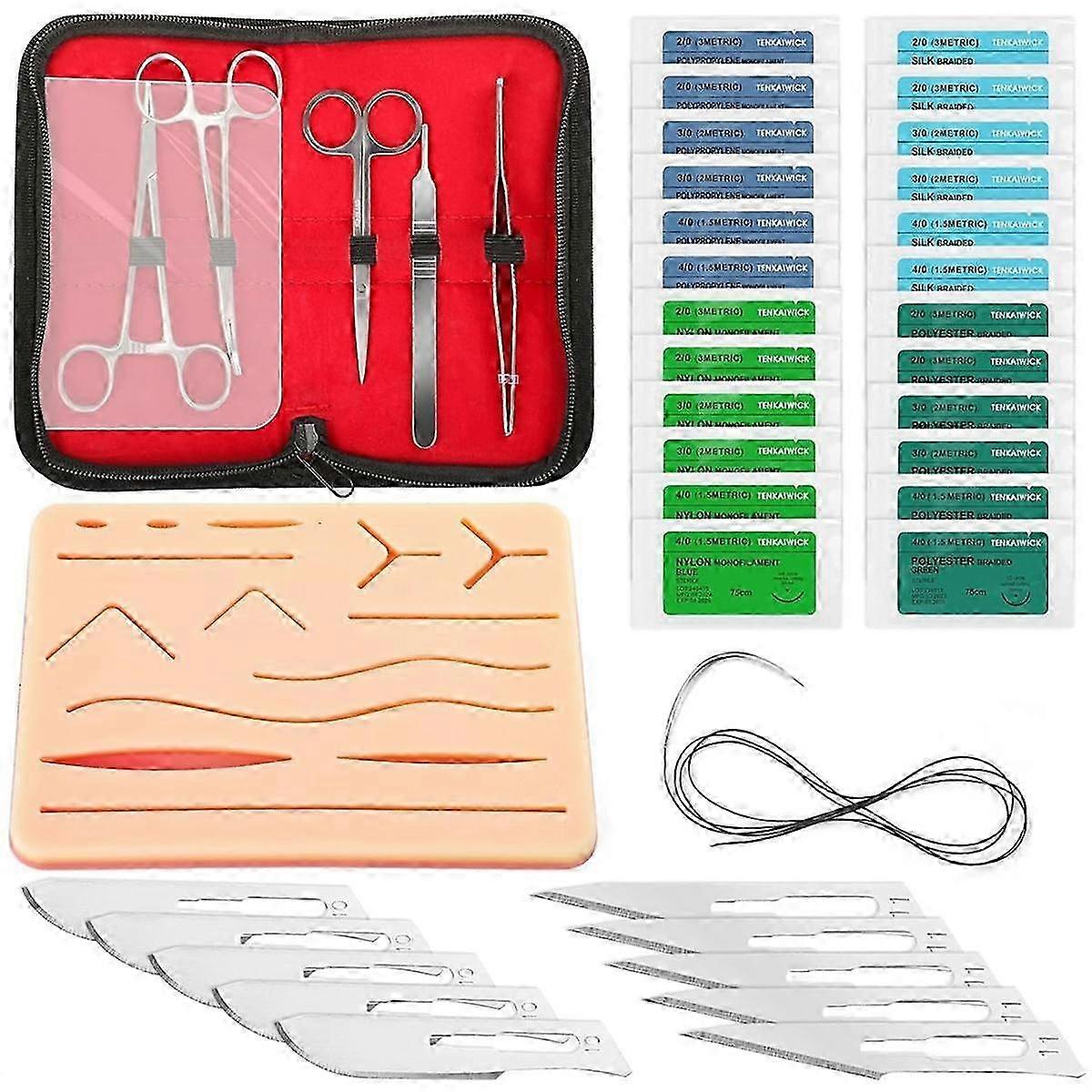 Kit SuturePractice da 41 pezzi compatibile con l'allenamento di sutura per studenti di medicina, kit di sutura Cuscinetto in silicone grande compatibile con la pratica di abilità di sutura
