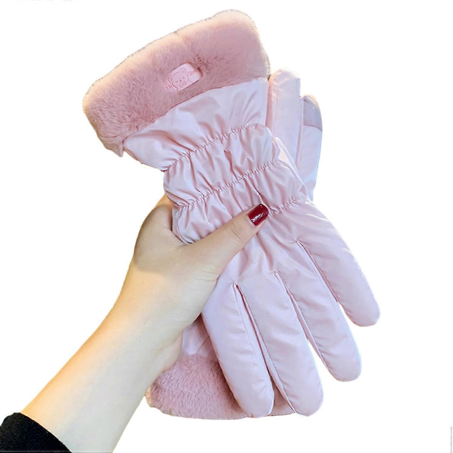 1 Pair Winter Gloves Thick Plush Lining Windproof Warm Cold Resistant Five Fingers Touch Screen