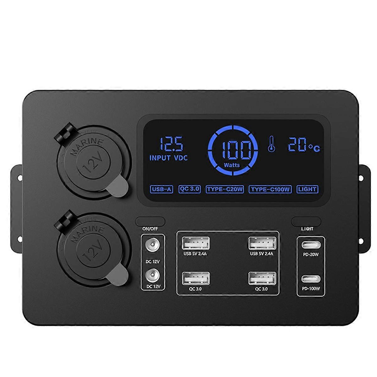 Tragbarer Control Hub mit LED-Leuchten Adapter Mini Power Box mit LED-Leuchten 100W für Wohnmobile, Boote Display Power Box 12V A