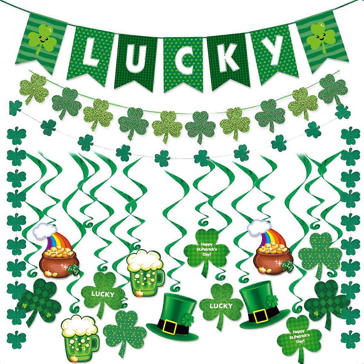 Glitter Shamrock Banner Set 3 - Deep & Light Green Sparkle