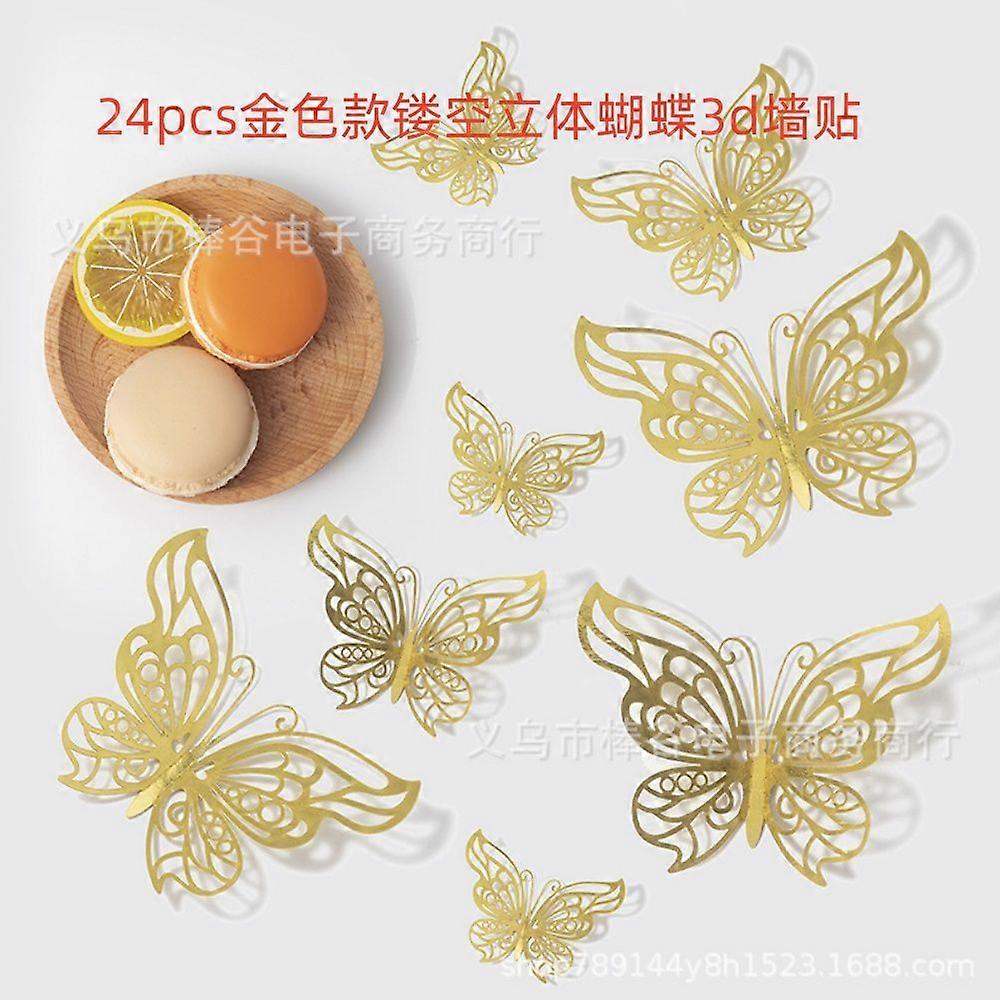 24pcs Golden Butterfly Wall Stickers