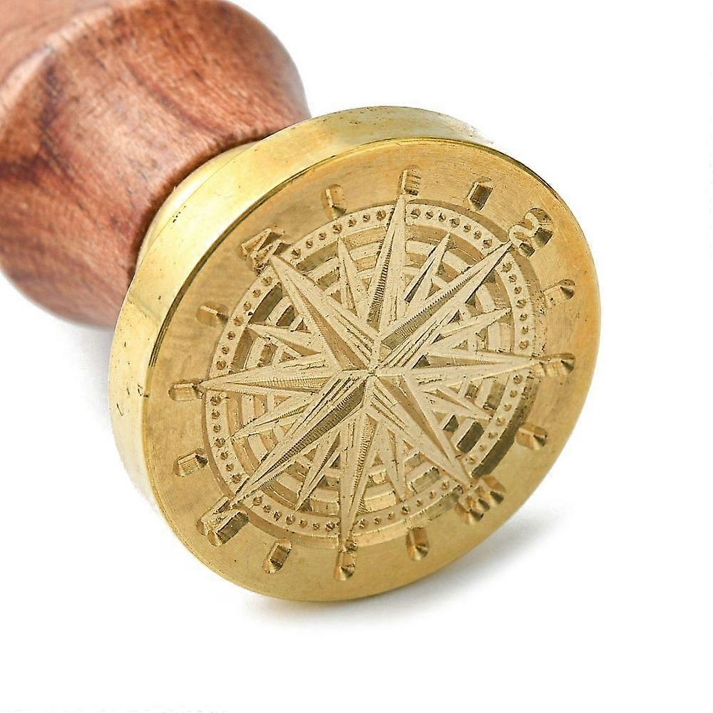 1pc DIY Scrapbook Brass Wax Seal Stamp and Wood Handle Sets Compass Pattern Golden 8.9cm Stamps: 2.55x1.4cm