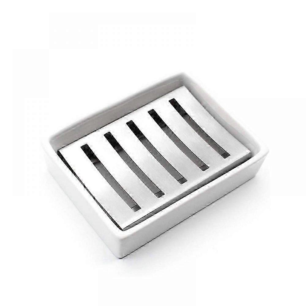 1 piece soap dish white ceramic + matte silver