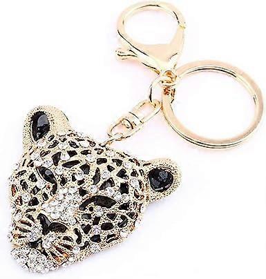 Leopard Rhinestones Pendant Keychain for Everyday Use, 5.1x5cm, Stylish Accessory for Bags and Keys