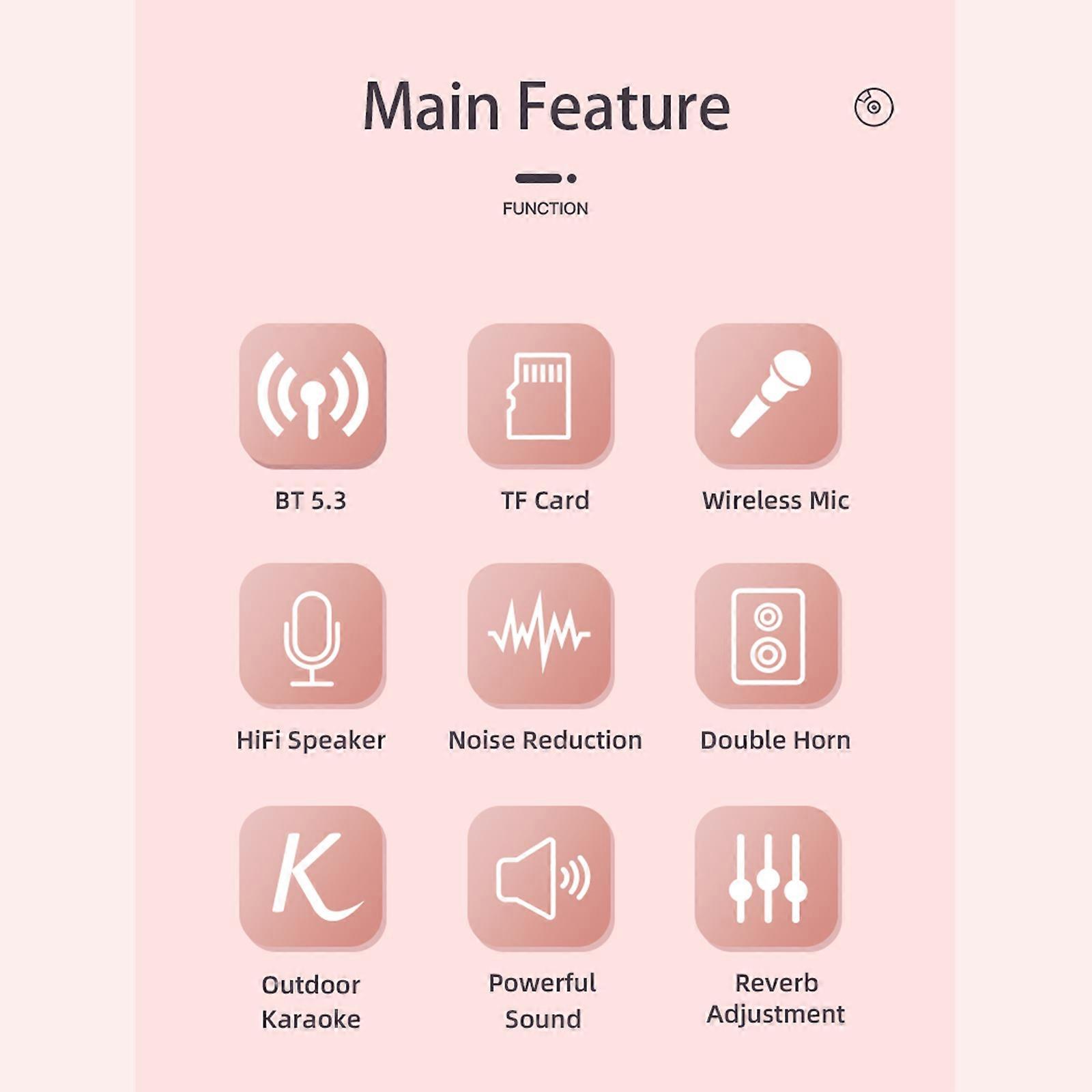 Mini BT Karaoke Machine Karaoke Speaker with Wireless Microphones Dazzling Color Light Effect for Adults & Kids Home Party