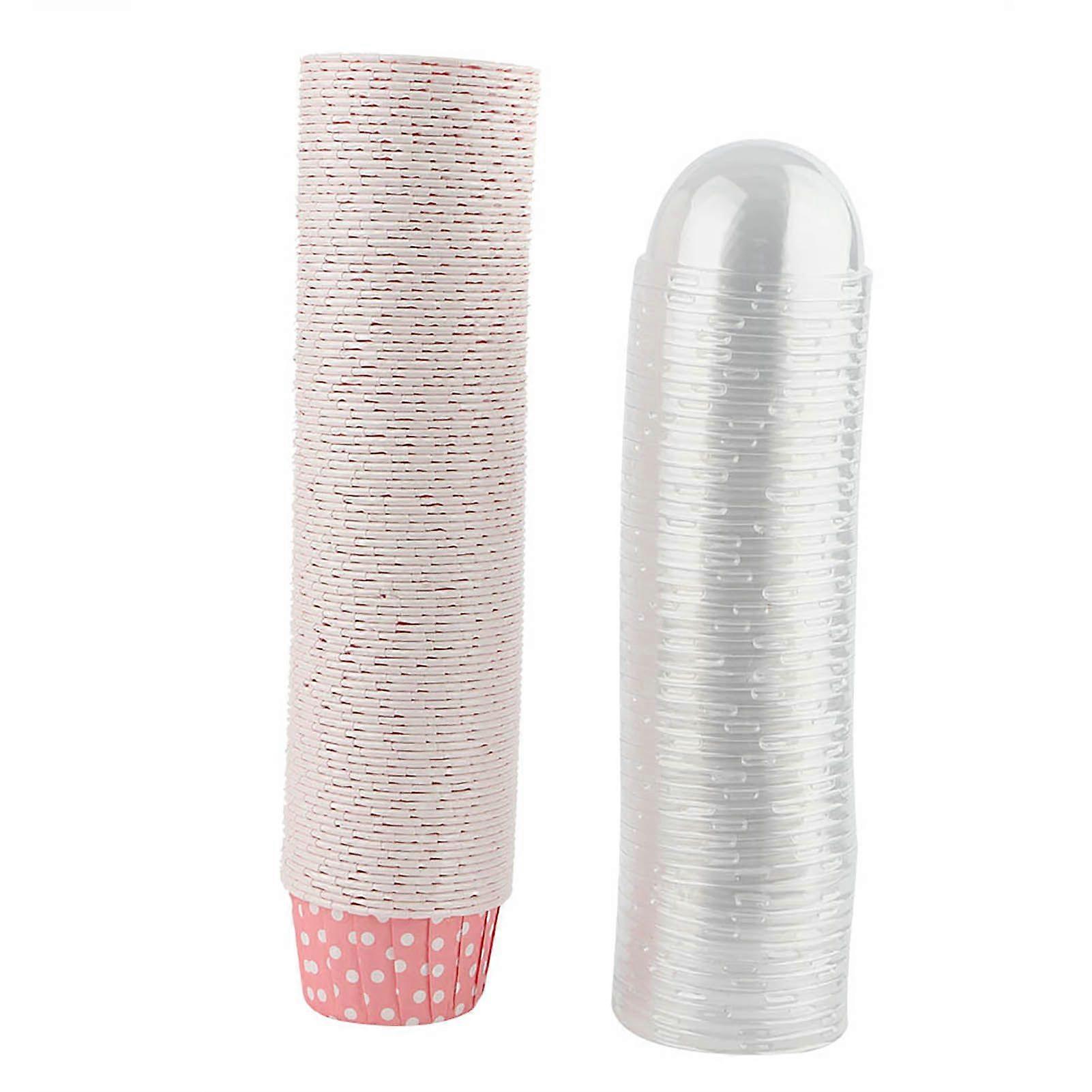 100PCS Mini Cupcake Liners Paper Round Cake Baking Cups Muffin Cases with Lid,Pink