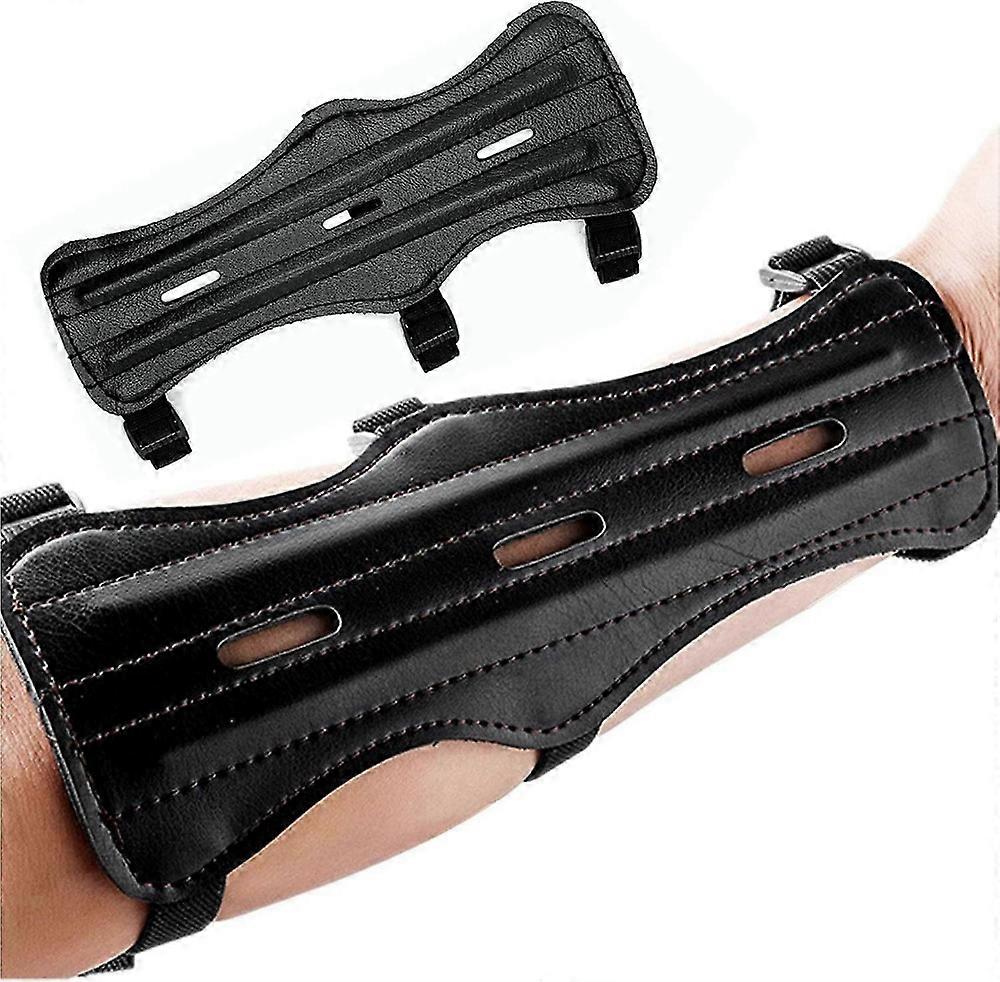 Archery arm guard, archery wrist guard / archery cowhide leather forearm protector with bow sight and 3 buckles, a pair