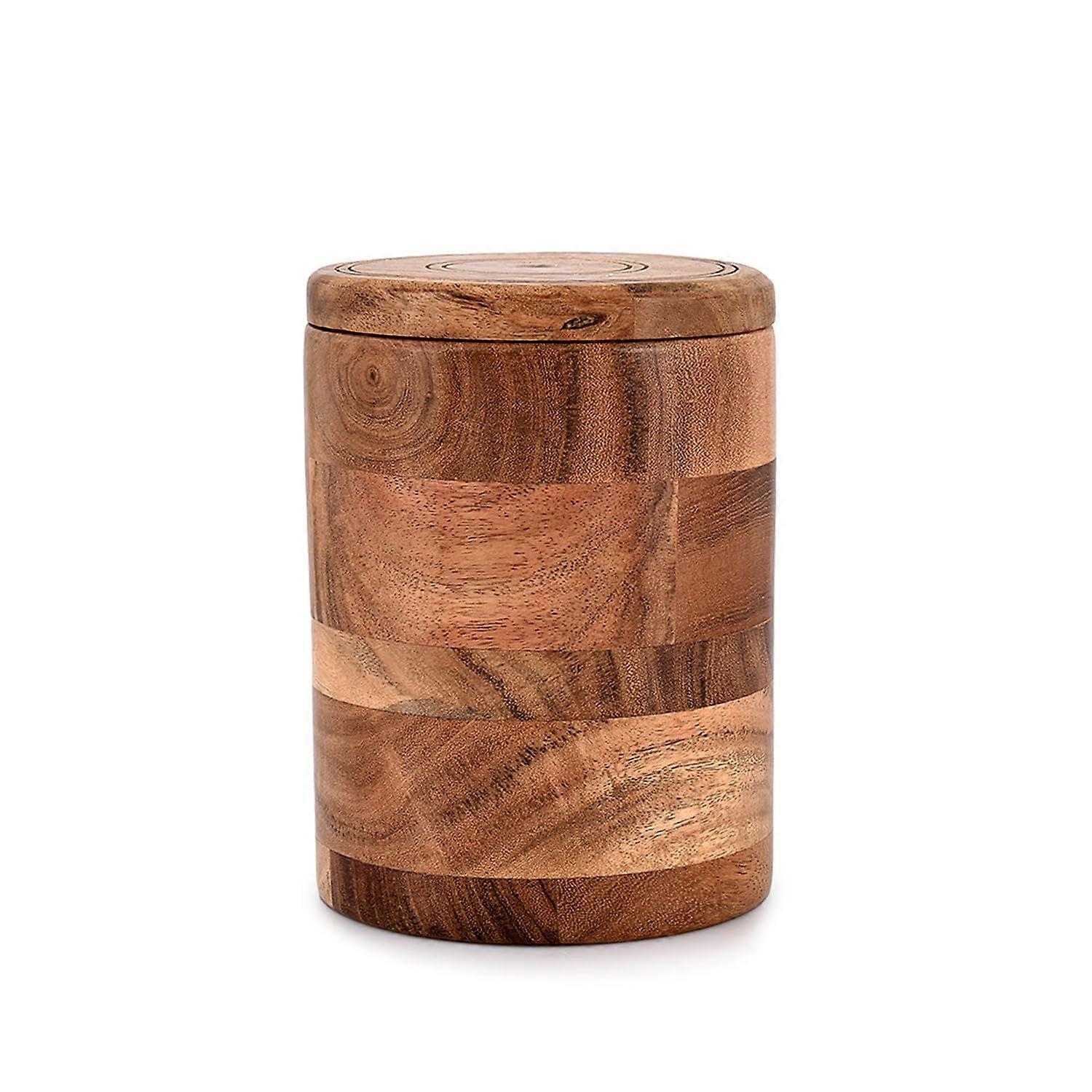 Acacia Wood Round Storage Jar with Lid for Cookies, Coffee, Flour, Sugar, Rice - 4.5"x4.5"x6" Dry Food Container
