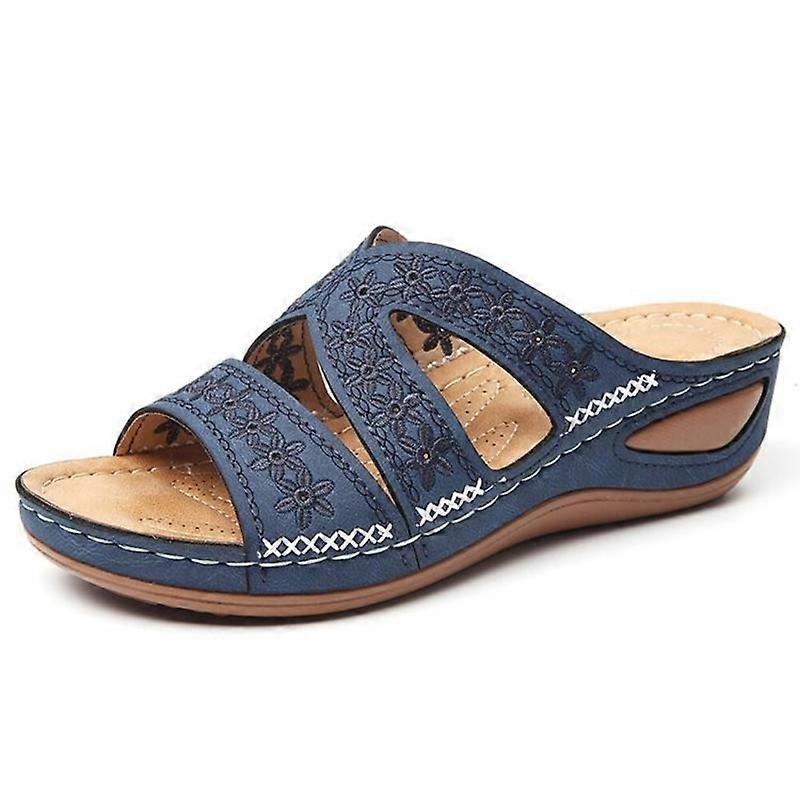 Women's Embroidered Wedge Sandals Comfort Orthopedic Arch-Support Sandals, Open Fish Mouth Thick Sole Slippers Summer Flip Flops for Women