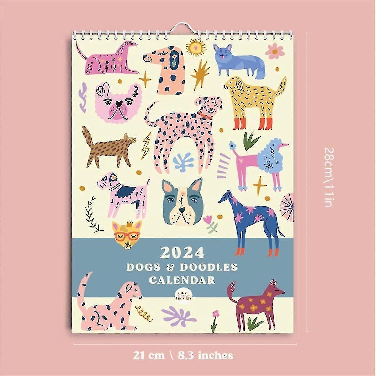 2024 Art Calendar A4 Monthly Wall Planner & Doodles Illustrations 12 Month Hanging Calendar