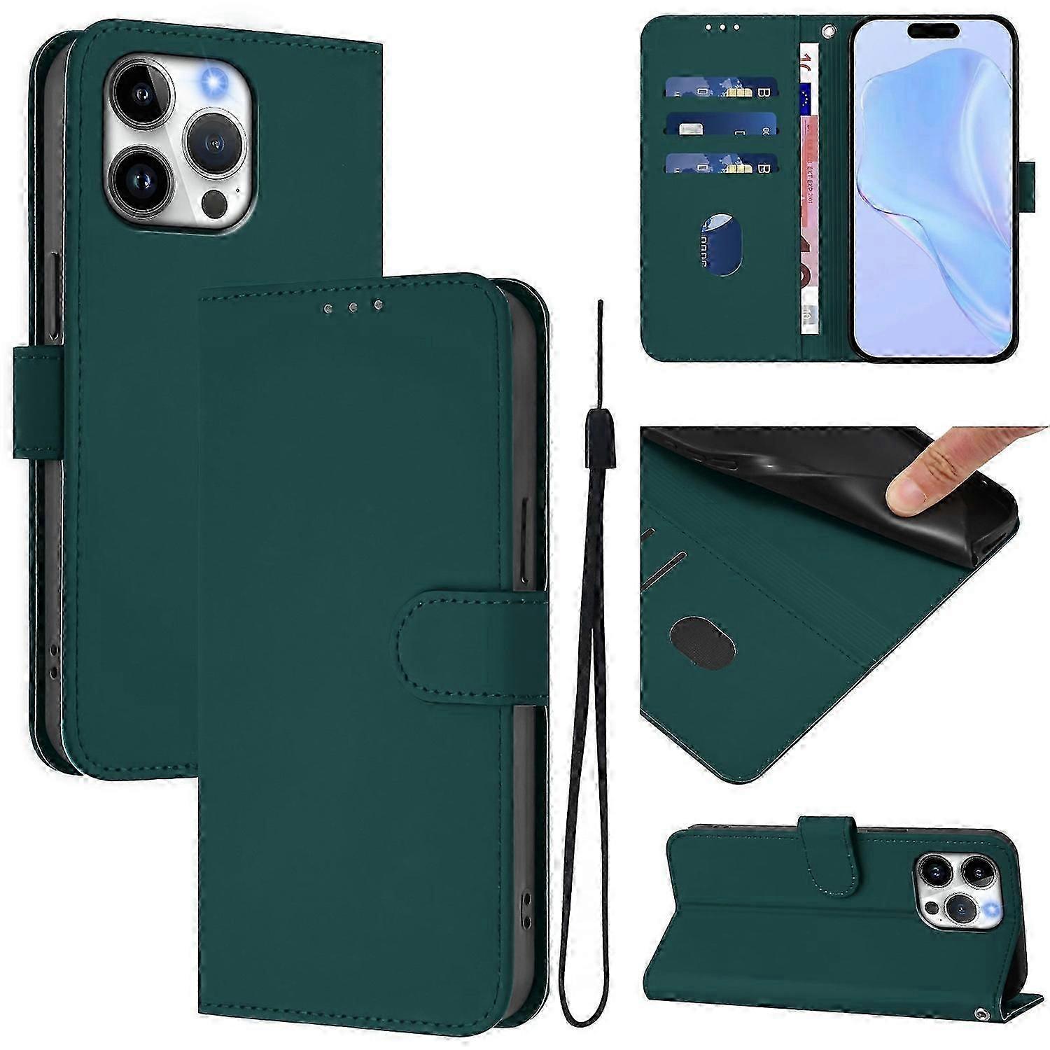 For Iphone 16 Pro Max Case Solid Color Wallet Leather Phone Cover With Strap - Violet