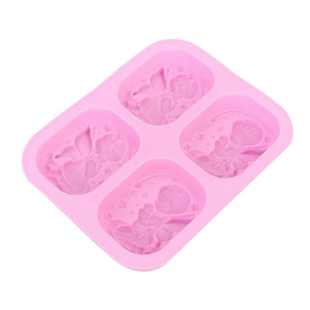 Silicone Baking Mold for Cakes, 4 Grids Angel Pattern, Non-Stick Kitchen Tool, Flexible DIY Cake Pan