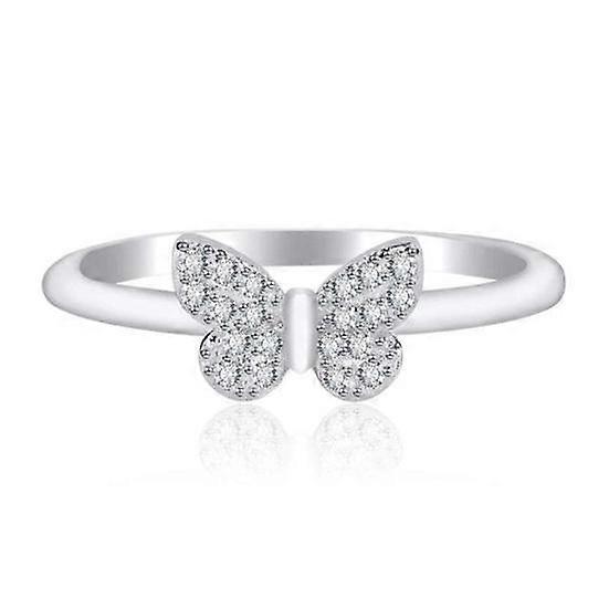 Women Ring Geometric Shiny Rhinestone Inlaid Sparkling Electroplating Butterfly Shape Engagement Wedding Ring Jewelry