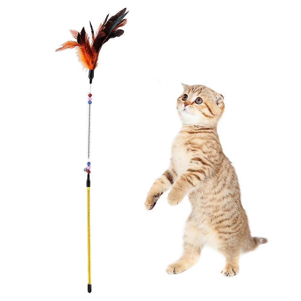 Funny Cat Pet Play Toy Feather Wire Chaser with Spring Wand and Beads for Interactive Play and Exercise
