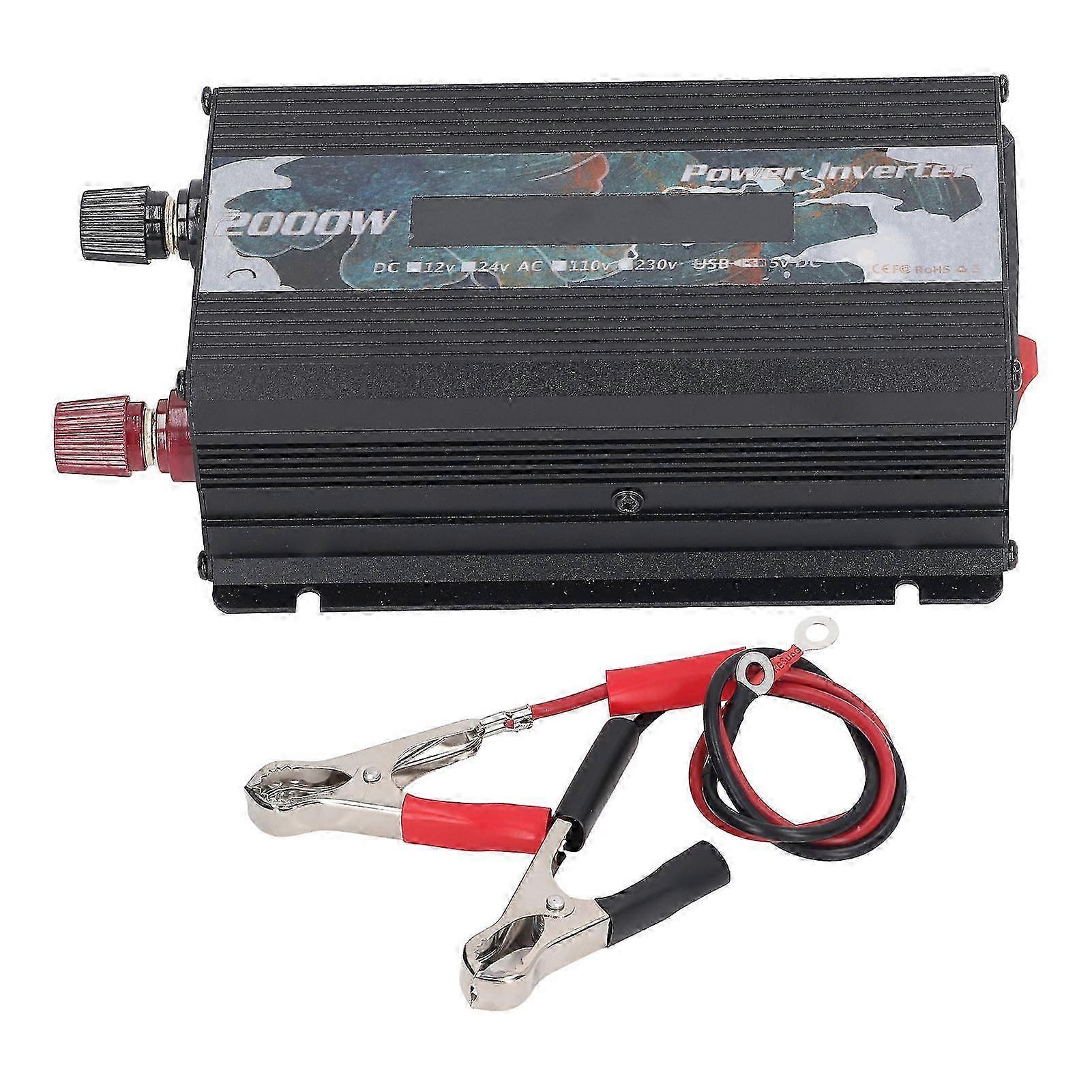 Car Power Inverter DC to AC Fast Heat Dissipation LCD Display 2.0 USB Port Solar Sine Wave Car Power Inverter 2000W Black DC24V