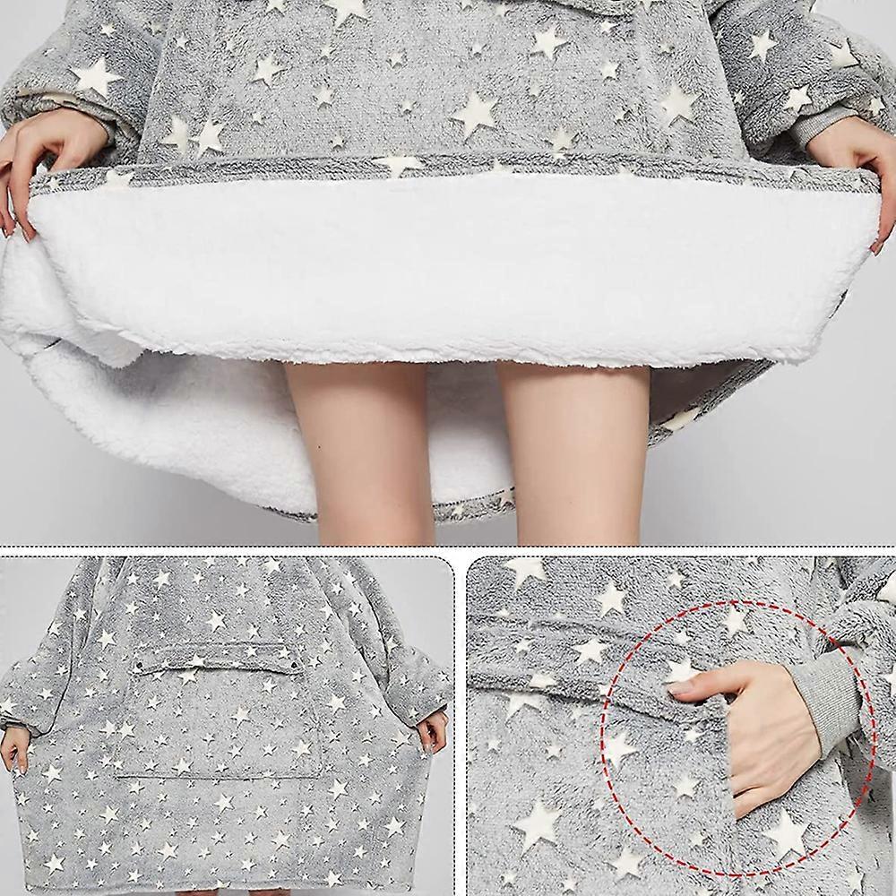 Stocking Stuffer Sensation: Wearable Blanket Hoodie For All Occasions, Featuring Cozy Plush Flannel And Ribbed Cuffs (Gray Stars)