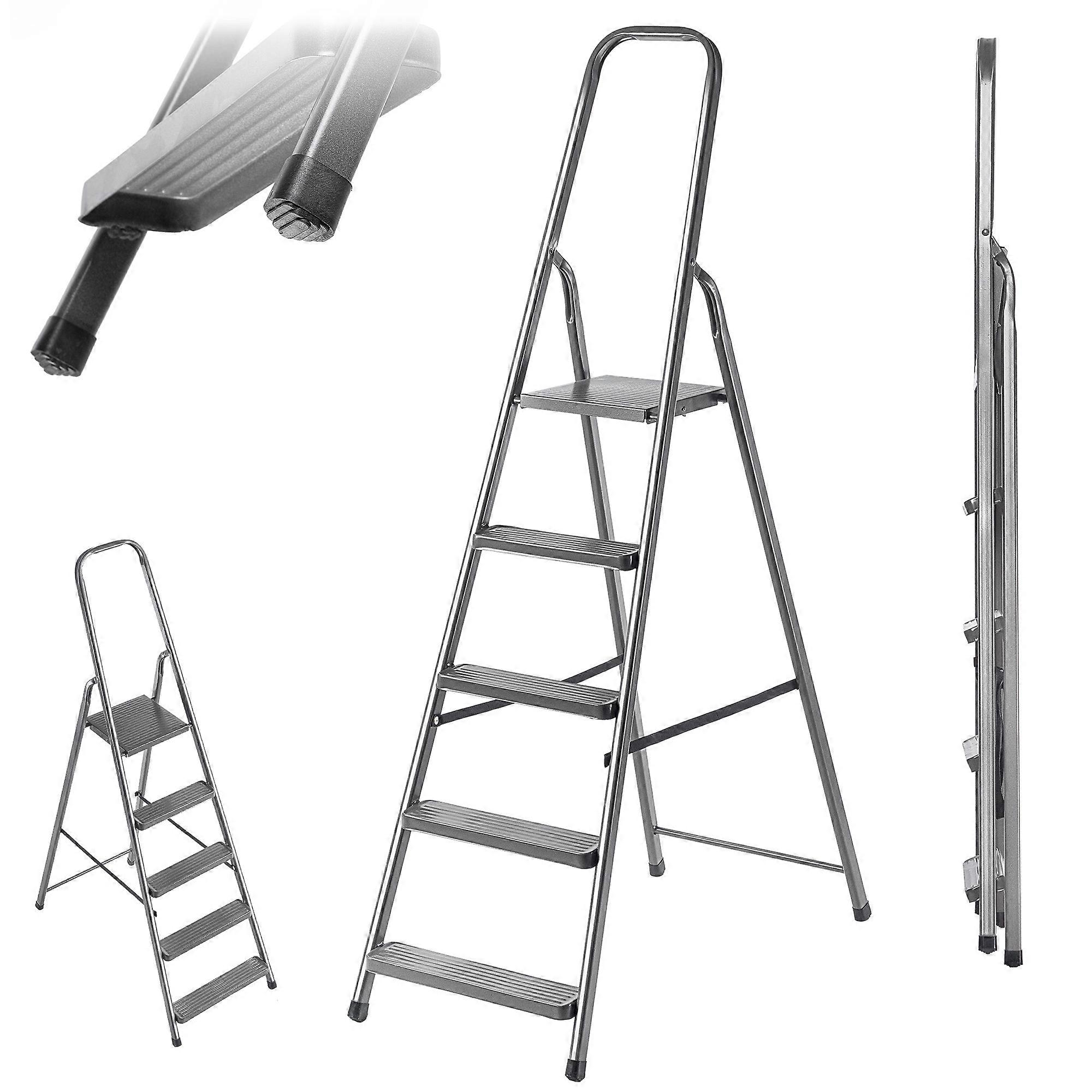 KADAX Stahlleiter 5 Stufen Klappleiter Solid 125kg