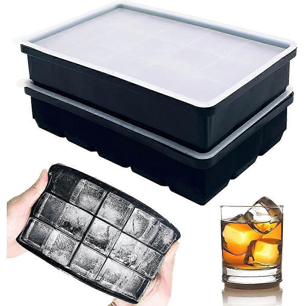 Two Silicone Ice Boxes, Ice Cube Molds, Odorless Lids, Stackable and Dishwasher Safe, BPA Free